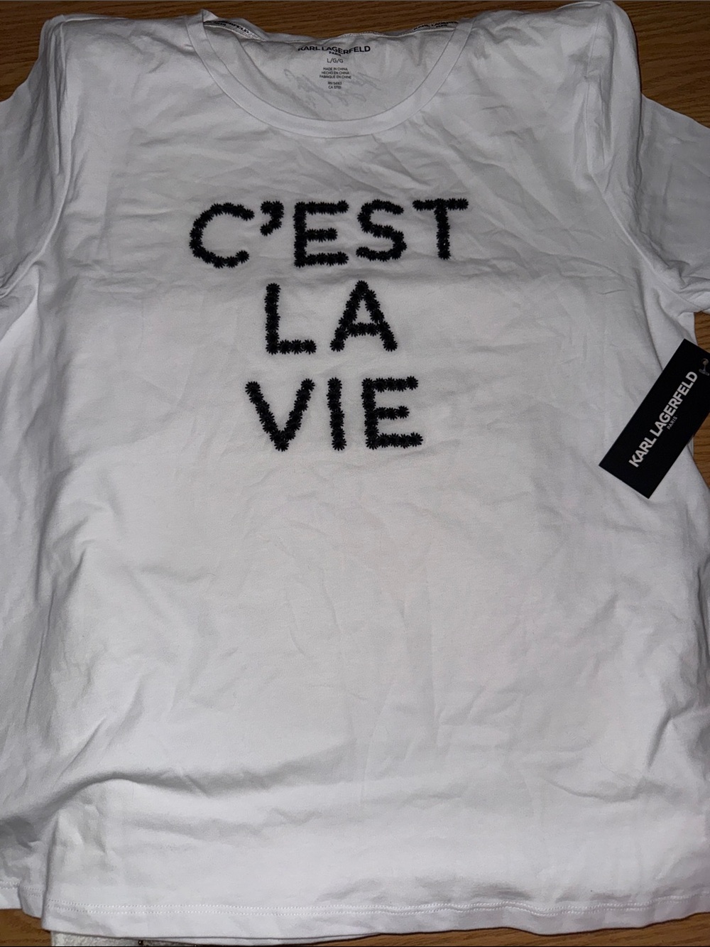 Karl Lagerfeld White Short-Sleeve 'C'EST LA VIE' Graphic Tee